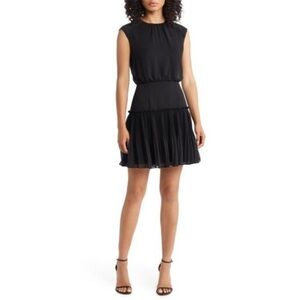 NWT Ted Baker Dress Asli Waisted Sleeveless Micropleats Mini in Black
